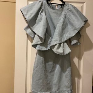 Special occasion. Light blue ruffle stretch dress, size 4, NWT